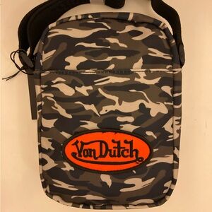 Von Dutch Gray Camo Crossbody with Orange Logo Patch